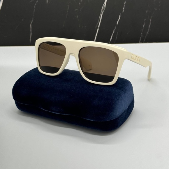 NEW GG1570S 003 GUCCI WHITE BROWN SQUARE UNISEX GUCCI SUNGLASSES - Picture 1 of 11
